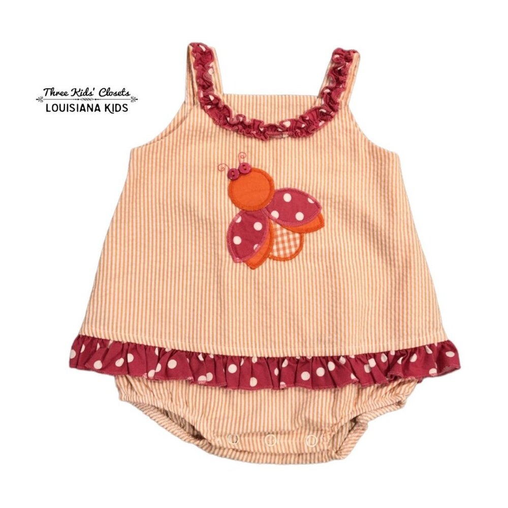 Bailey Boys 3m Orange Seersucker Lady Bug Appliqué Bubble Romper